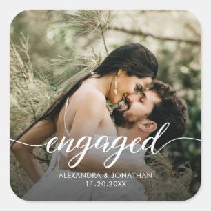 Personalised Photo Script Engagement Party Square Sticker