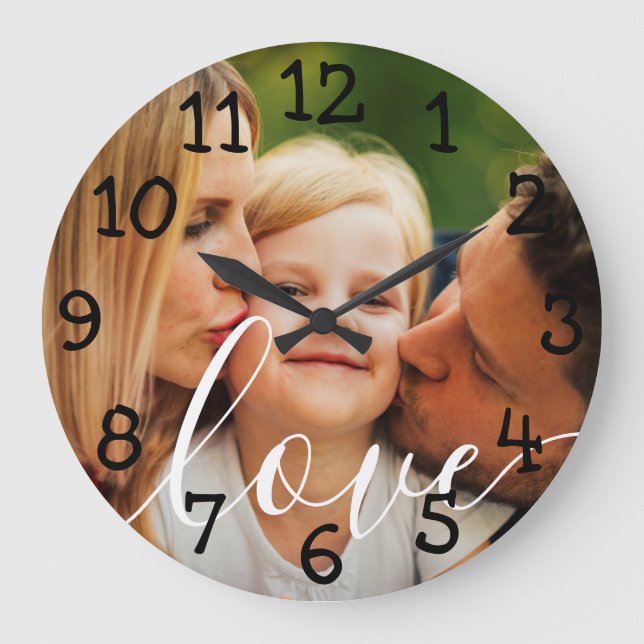 Personalised Photo Script Love Large Clock (Front)