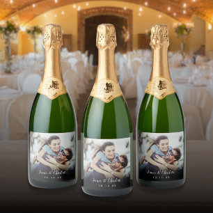 Personalised Photo Script Name Date Modern Sparkling Wine Label