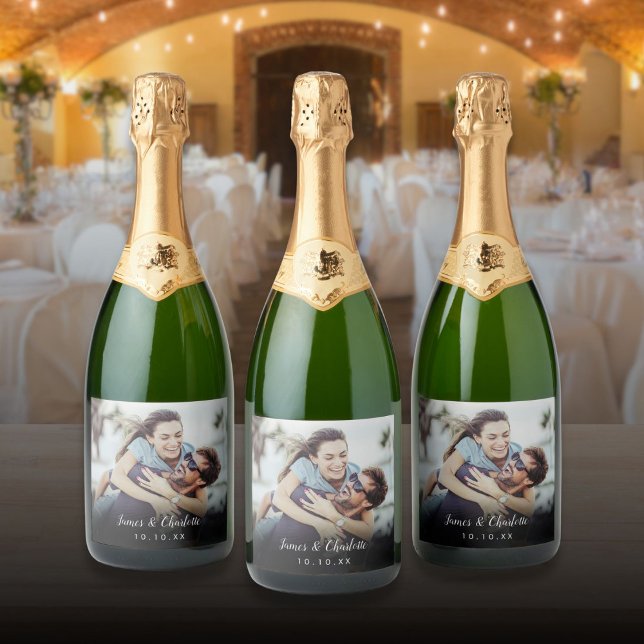 Personalised Photo Script Name Date Modern Sparkling Wine Label (Personalized Photo Script Name Date Modern Sparkling Wine Label)