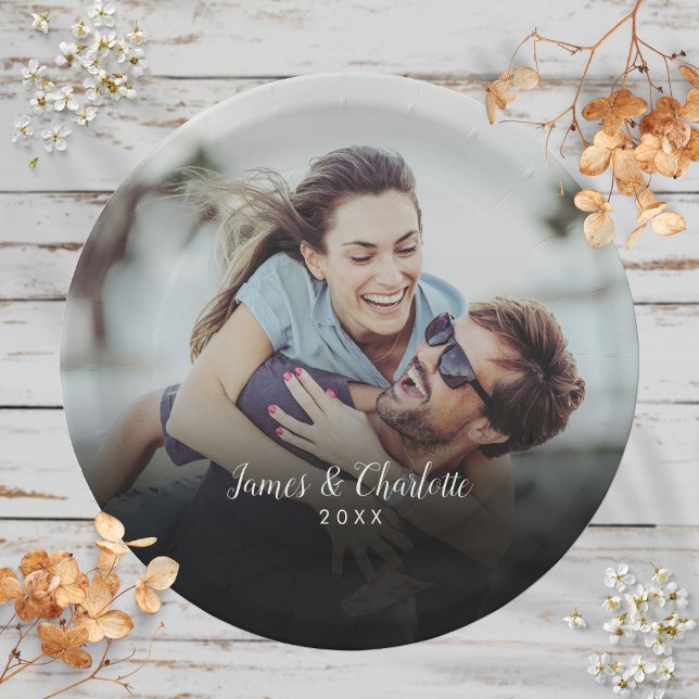 Personalised Photo Script Name Date Paper Plate (Personalized Photo Script Name Date Paper Plates)