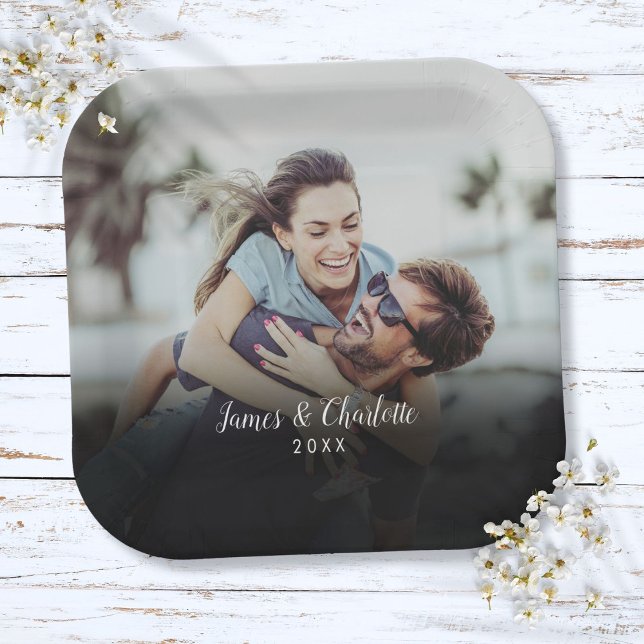Personalised Photo Script Name Date Paper Plate (Personalized Photo Script Name Date Paper Plates)