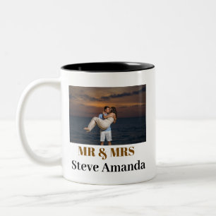 Personalised Photo Simple Modern Stylish Mr & Mrs  Two-Tone Coffee Mug