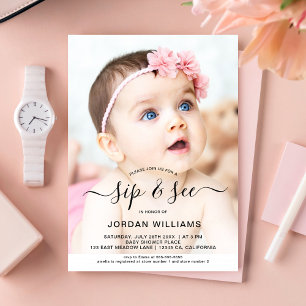 Personalised Photo Sip and See Baby Shower Invitation