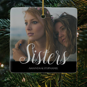 Personalised Photo Sisters Christmas tree Ceramic Ornament