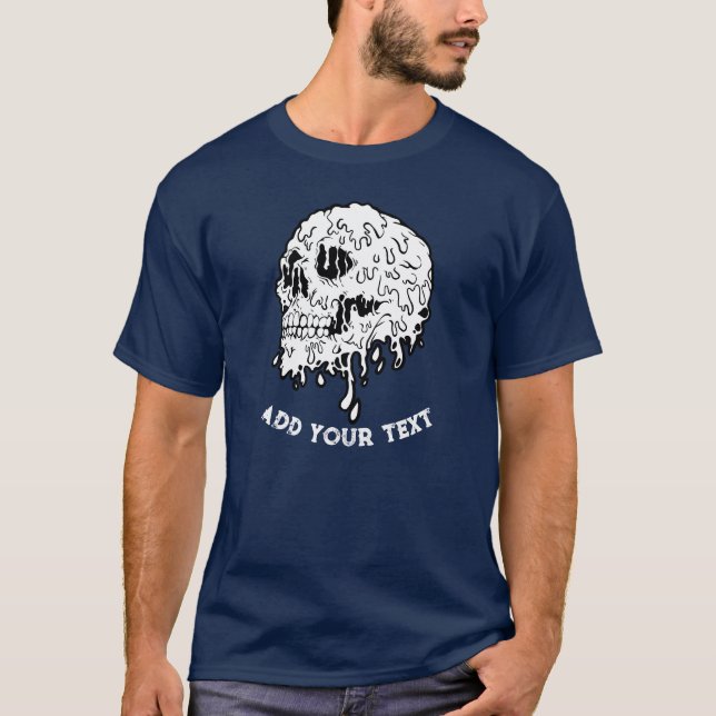Personalised photo Skeleton Head Navy Blue T-Shirt (Front)