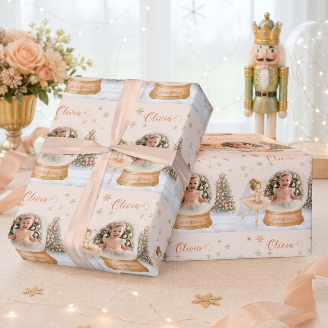 Personalised Photo Snow Globe Nutcracker Ballerina Wrapping Paper (Personalized Photo Snow Globe Nutcracker Ballerina Wrapping Paper)