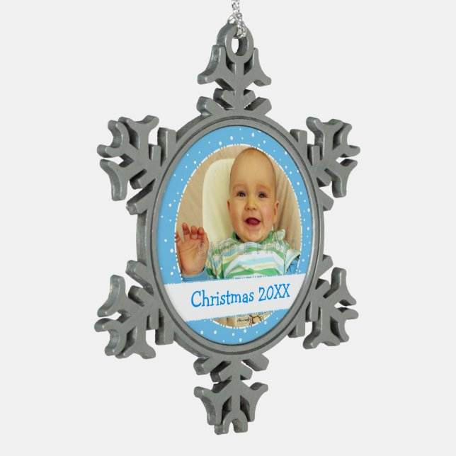 Personalised Photo Snowflake Blue Ornaments (Left)