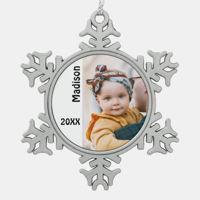 Personalised Photo Snowflake Pewter Christmas Ornament (Front)