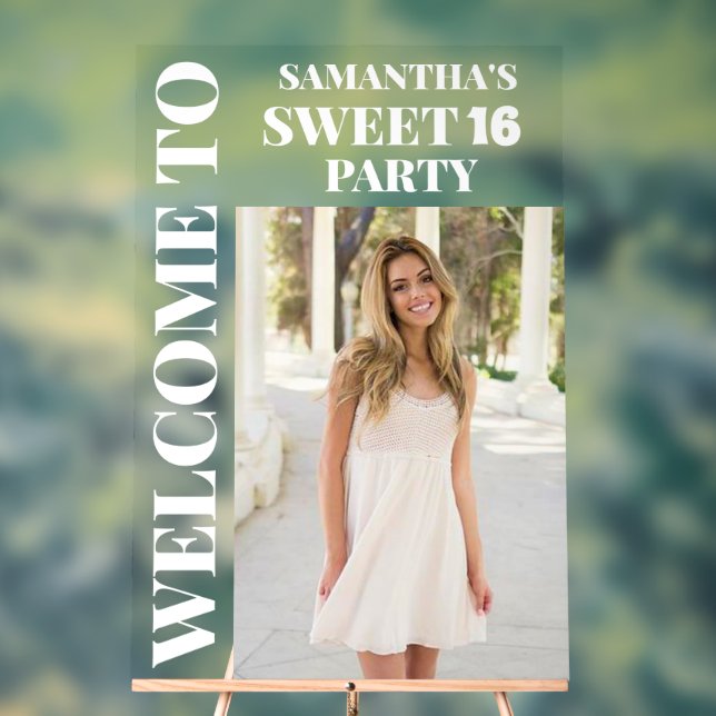 Personalised Photo Sweet 16 Welcome  Acrylic Sign (Neutral)