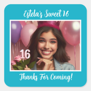 Personalised Photo Sweet 16th Birthday Thank You Square Sticker