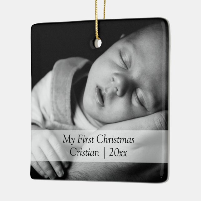 Personalised Photo Template Babys First Christmas Ceramic Tree Decoration (Left)