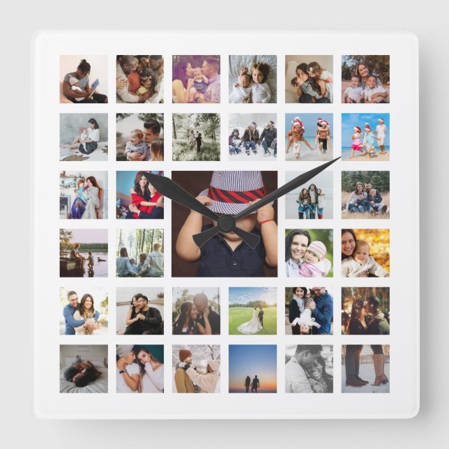 Personalised Photo Template Collage Square Wall Clock (Front)