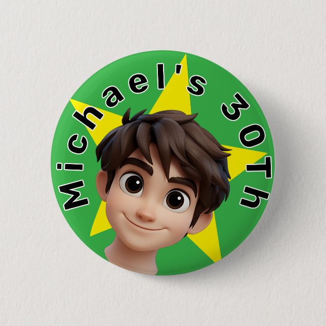 Personalised Photo Text and Name Birthday 6 Cm Round Badge (Front)