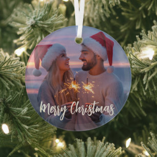 Personalised Photo & Text Christmas 2025 Custom Glass Tree Decoration