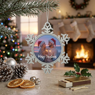 Personalised Photo & Text Christmas 2025 Custom Snowflake Pewter Christmas Ornament