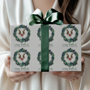 Personalised Photo & Text Christmas Wreath Wrapping Paper