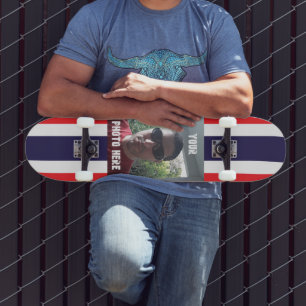 Personalised Photo/ Text Red, White, and Blue Skateboard