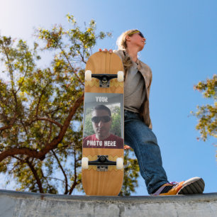 Personalised Photo/ Text Wood Pattern Print Skateboard