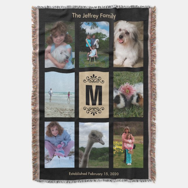 Personalised Photo Throw Blanket - Black / Tan (Front Vertical)