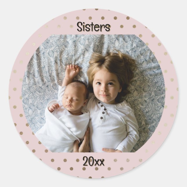 Personalised Photo Two Lines Text Custom Classic Round Sticker (Front)