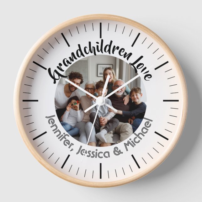 Personalised photo typography Grandchildren names  Clock (Front)