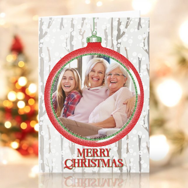 Personalised Photo Vintage Christmas Bulb Folded Holiday Card (Creator Uploaded)