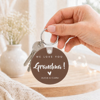 Personalised Photo WE LOVE YOU GRANDMA in Mocha Key Ring