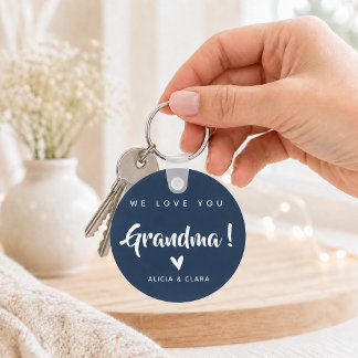 Personalised Photo WE LOVE YOU GRANDMA in Navy Key Ring