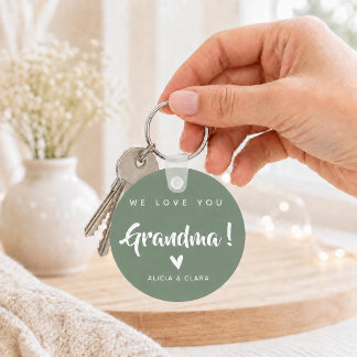 Personalised Photo WE LOVE YOU GRANDMA in Sage Key Ring