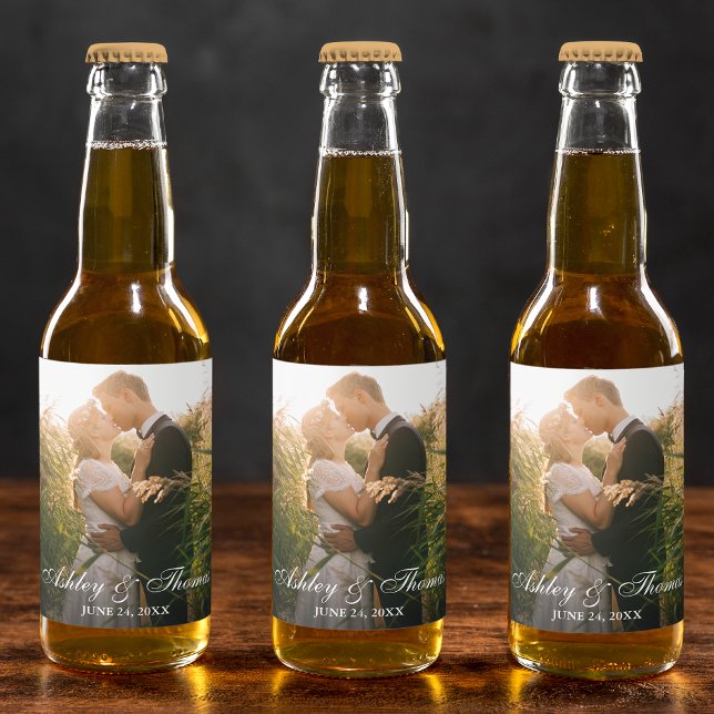 Personalised Photo Wedding Beer Bottle Label (Customize to choose your text style and size.)