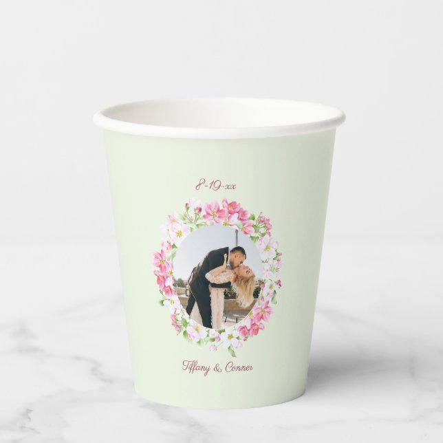 Personalised Photo Wedding Date Bride Groom Custom Paper Cups (Front)