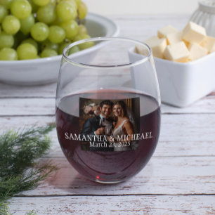 Personalised Photo Wedding Gift Bride Groom Stemless Wine Glass