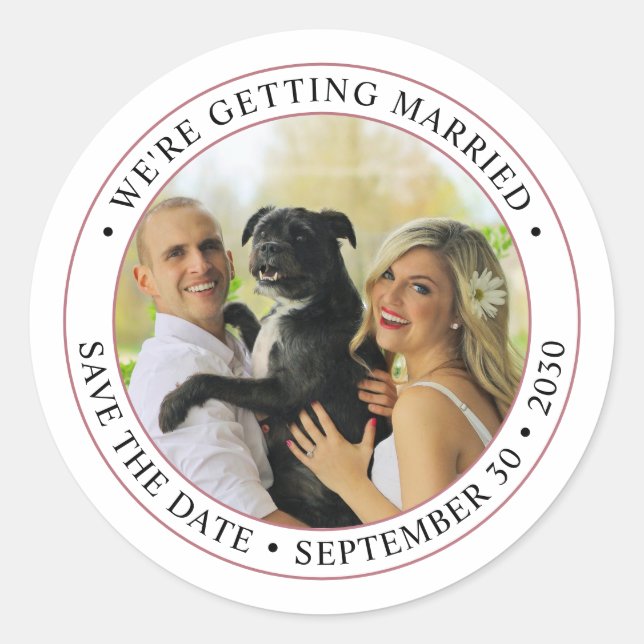 Personalised Photo Wedding Save the Date Classic Round Sticker (Front)