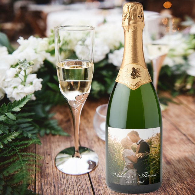 Personalised Photo Wedding Sparkling Wine Label (Customize to choose your text style and size.)