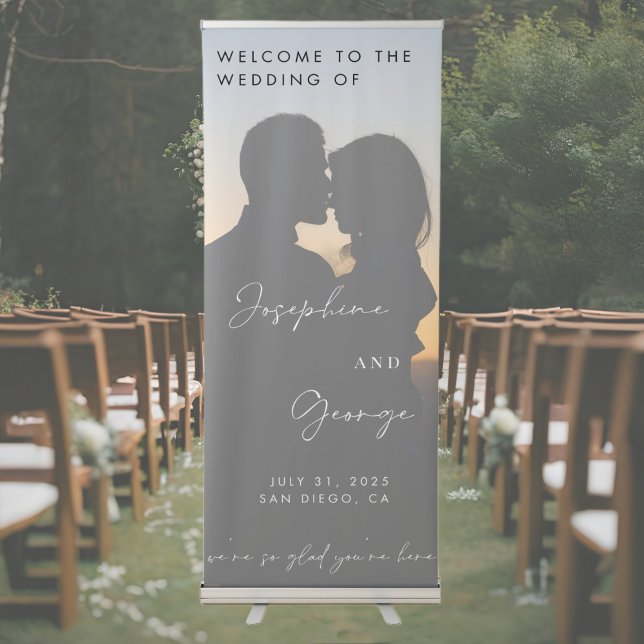 Personalised photo wedding welcome sign, banner (Vertical Retractable Banner
Easily make a statement with vertical retractable banners. Light weight )