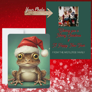 Personalised Photo Whimsical Brown Frog Christma Holiday Card