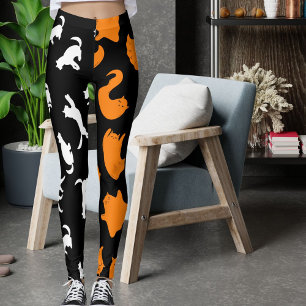 Personalised Photo White Black Orange Cat Pattern Leggings