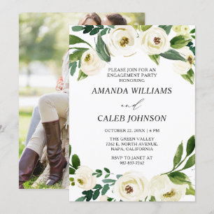 Personalised Photo White Flowers Engagement Party Invitation