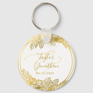Personalised Photo White Gold Flowers Chic Wedding Key Ring