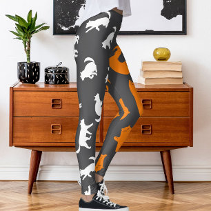 Personalised Photo White Grey Orange Cat Pattern Leggings