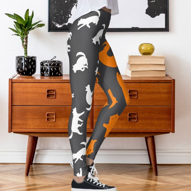 Personalised Photo White Grey Orange Cat Pattern Leggings (Creator Uploaded)