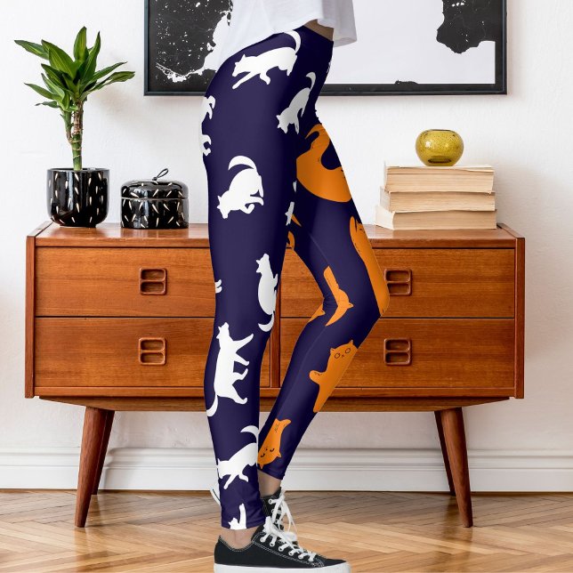 Personalised Photo White Orange Cat Pattern Leggings (Creator Uploaded)