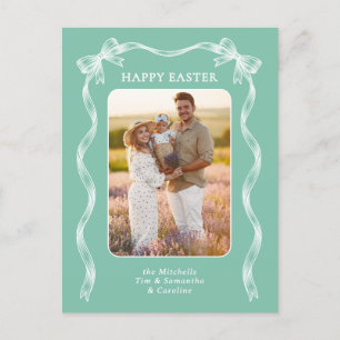 Personalised Photo White Ribbon On Mint Green Postcard