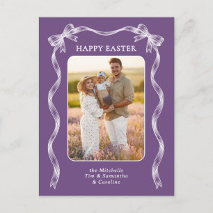Personalised Photo White Ribbon On Violet Easter Postcard