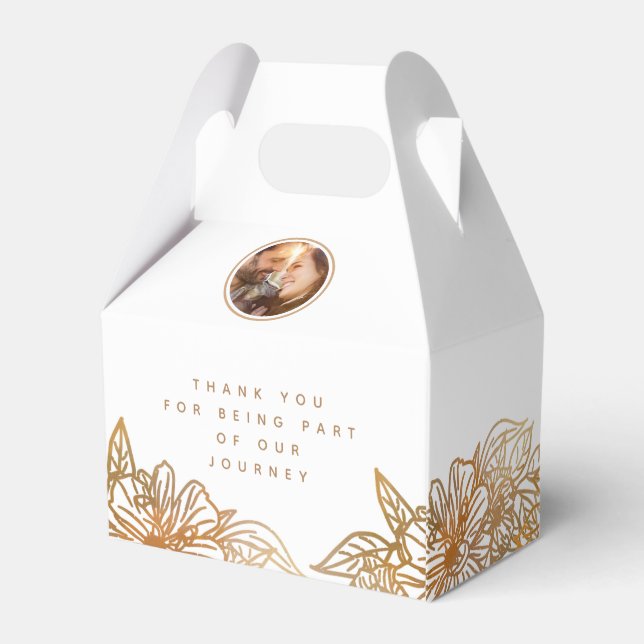 Personalised Photo White Rose Gold Wedding Floral Favour Box (Back Side)