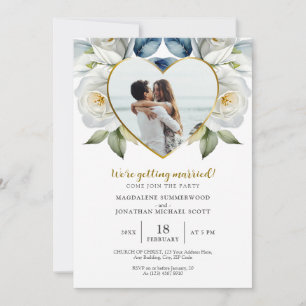Personalised Photo White Roses & Heart Frame Invitation