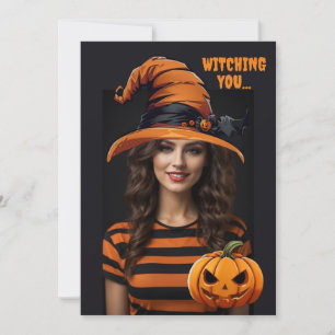Personalised photo with a Halloween witch hat Invitation