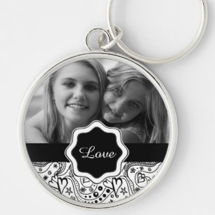 Personalised Photo with Hearts Love Doodle Pattern Key Ring
