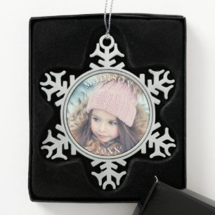 Personalised Photo with Name Christmas Holiday Snowflake Pewter Christmas Ornament
